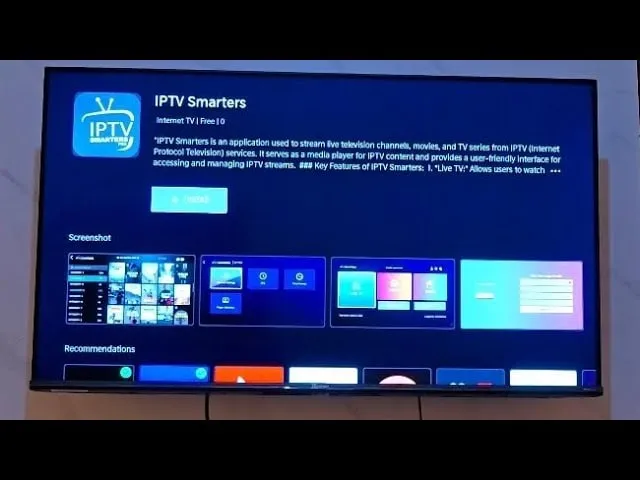 IPTV Smarters Pro app store download page on Smart TV — ZYMINEX IPTV setup